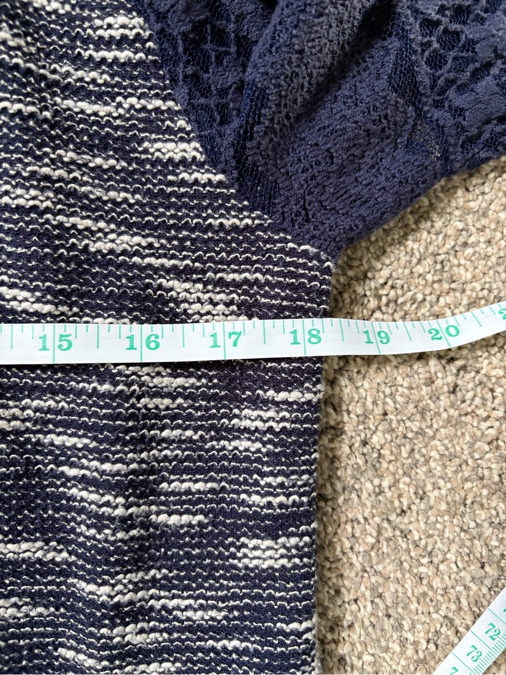 Anthropologie Postmark Knit Top Textured Navy Space Dye Lace Short Sleeve 2010s - Picture 9 of 10